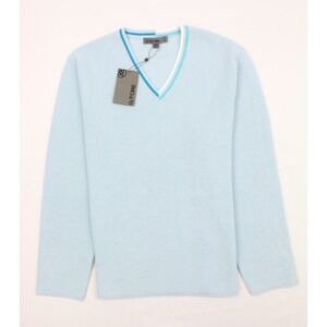 G/Fore G4 Waffle Knit V Neck Mens XL Baja Blue Golf Sweater 100% Wool